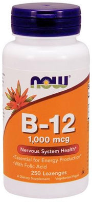 NOW Foods vitamīns B-12 ar folijskābi, 1000 mcg – 250 pastilas