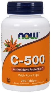 NOW Foods C vitamīns - 500 ar mežrozītēm – 250 tabletes