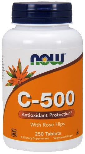 NOW Foods C vitamīns - 500 ar mežrozītēm – 250 tabletes