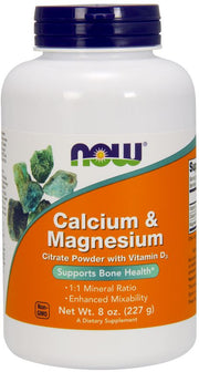 NOW Foods kalcija un magnija citrāta pulveris ar D3 vitamīnu - 227 g