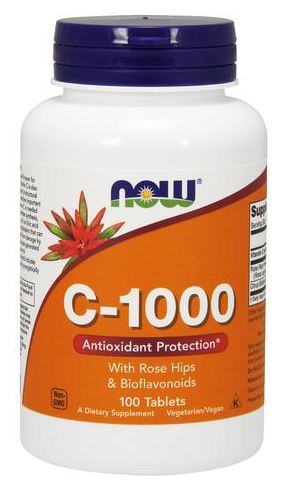 NOW Foods C vitamīns 1000 ar mežrozīšu augļiem un bioflavonoīdiem – 100 tabletes
