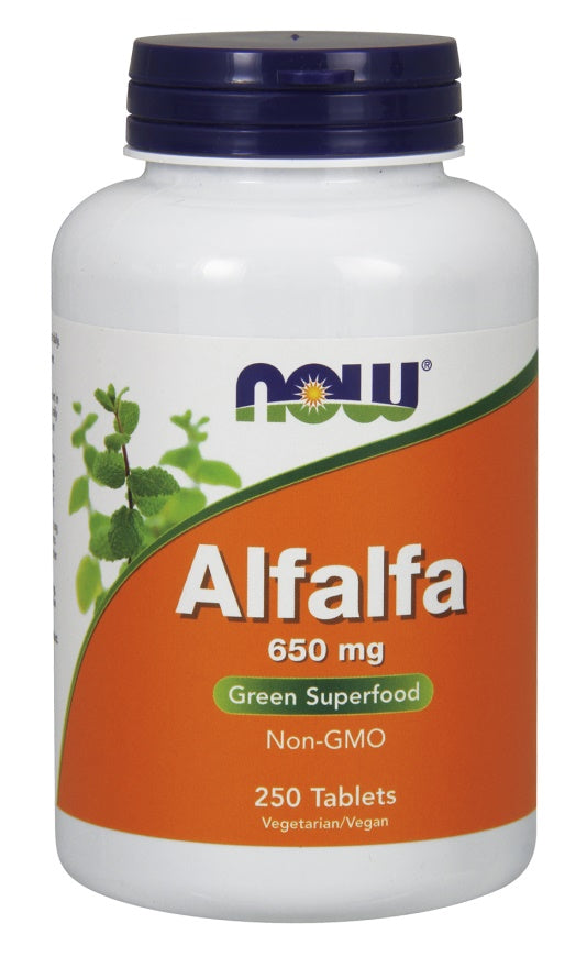 NOW Foods Lucernas, 650 mg – 250 tabletes