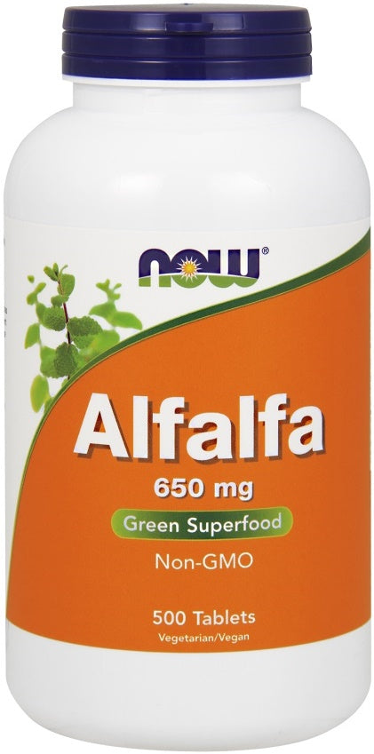 NOW Foods lucernas, 650 mg – 500 tabletes