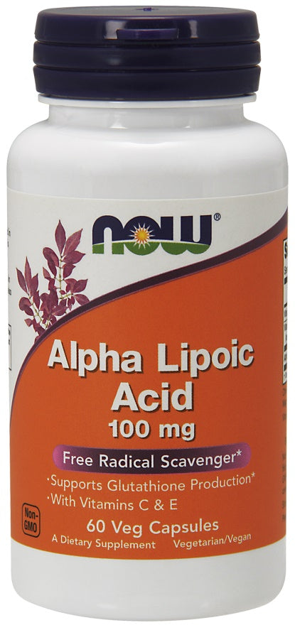 NOW Foods alfa liposkābe ar C un E vitamīnu, 100 mg – 60 kapsulas