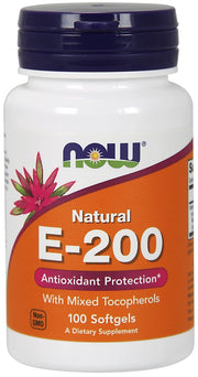 NOW Foods E vitamīns – 200 – dabisks (jaukti tokoferoli) – 100 kapsulas