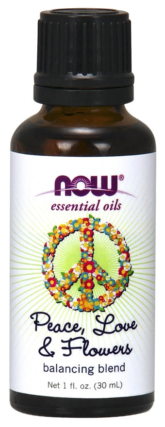NOW Foods ēterisko eļļu, miera, mīlestības un ziedu eļļu maisījums – 30 ml.
