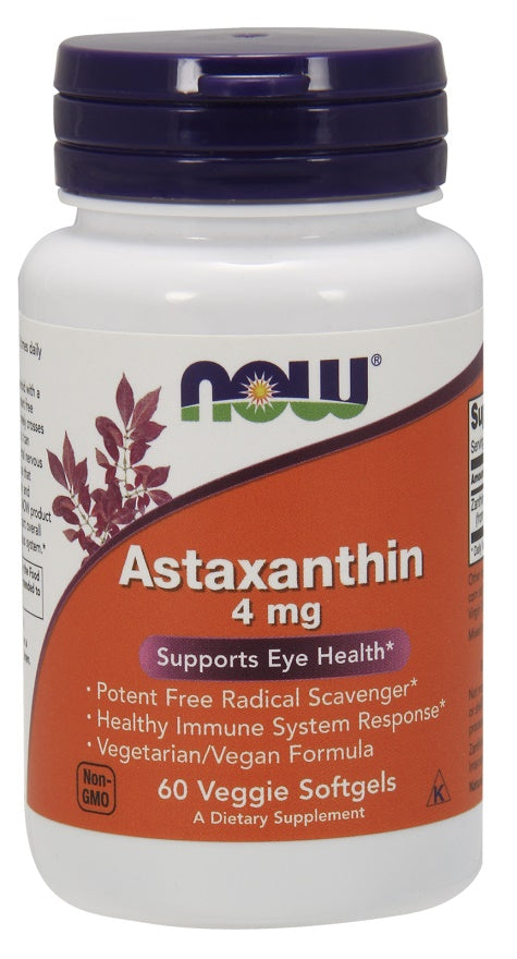 NOW Foods astaksantīns, 4 mg – 60 veģetārās kapsulas