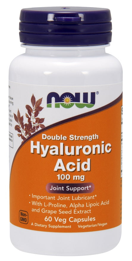 NOW Foods hialuronskābe, 100 mg dubults stiprums – 60 kapsulas