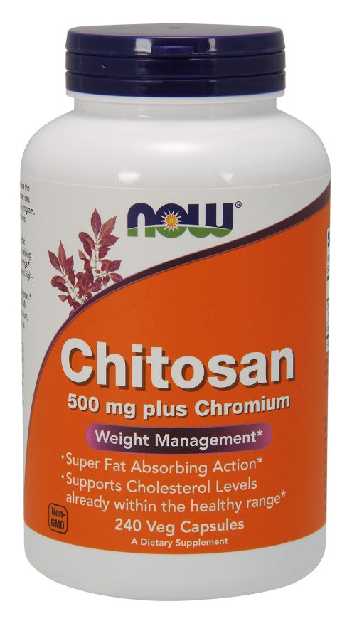 NOW Foods Hitozāns, 500 mg plus Hroms – 240 kapsulas