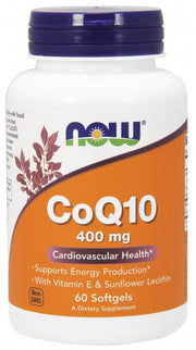 NOW Foods koferments Q10 ar lecitīnu un E vitamīnu, 400 mg – 60 kapsulas