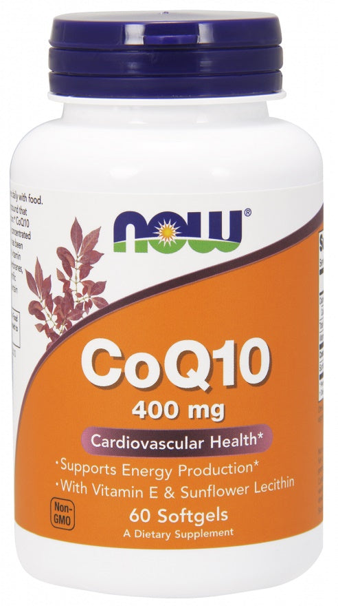 NOW Foods koferments Q10 ar lecitīnu un E vitamīnu, 400 mg – 60 kapsulas