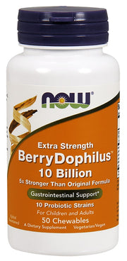 NOW Foods BerryDophilus, 10 miljardi (īpaši spēcīgs) – 50 košļājamās tabletes