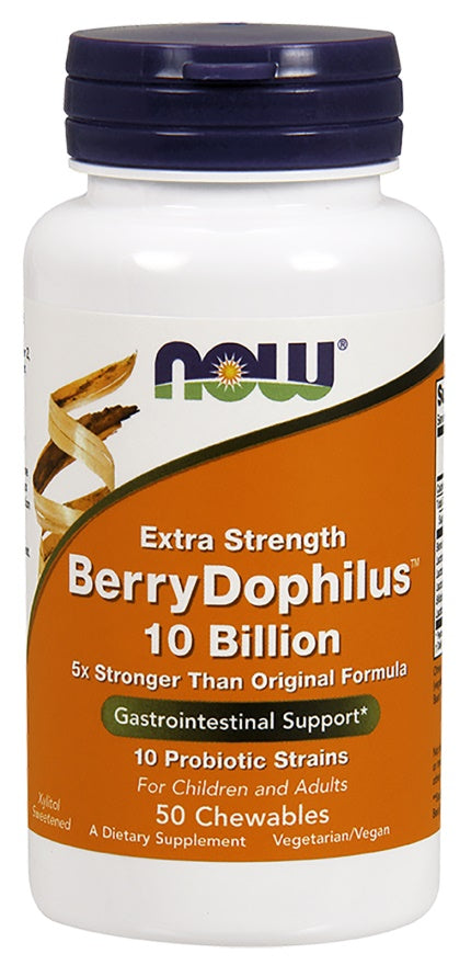 NOW Foods BerryDophilus, 10 miljardi (īpaši spēcīgs) – 50 košļājamās tabletes