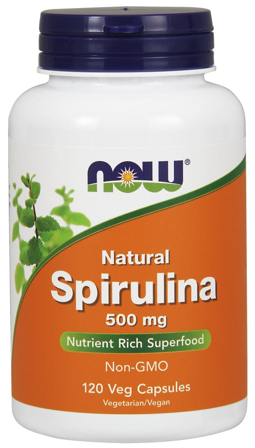 NOW Foods spirulīna – dabīga, 500 mg – 120 kapsulas