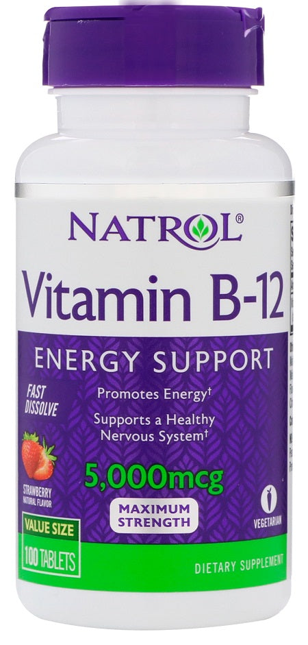 Natrol B-12 vitamīns ātri šķīstošs, 5000 mcg — 100 tabletes