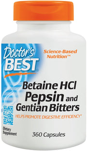 Doctor's Best Betaina HCl, Pepsīns un Genciānu rūgtais – 360 kapsulas