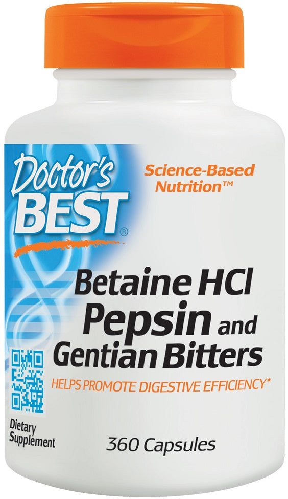 Doctor's Best Betaina HCl, Pepsīns un Genciānu rūgtais – 360 kapsulas