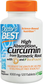 Doctor's Best augsta absorbcijas kurkumīns no kurkumas saknes ar C3 kompleksu un bioperīnu, 1000 mg – 120 tabletes