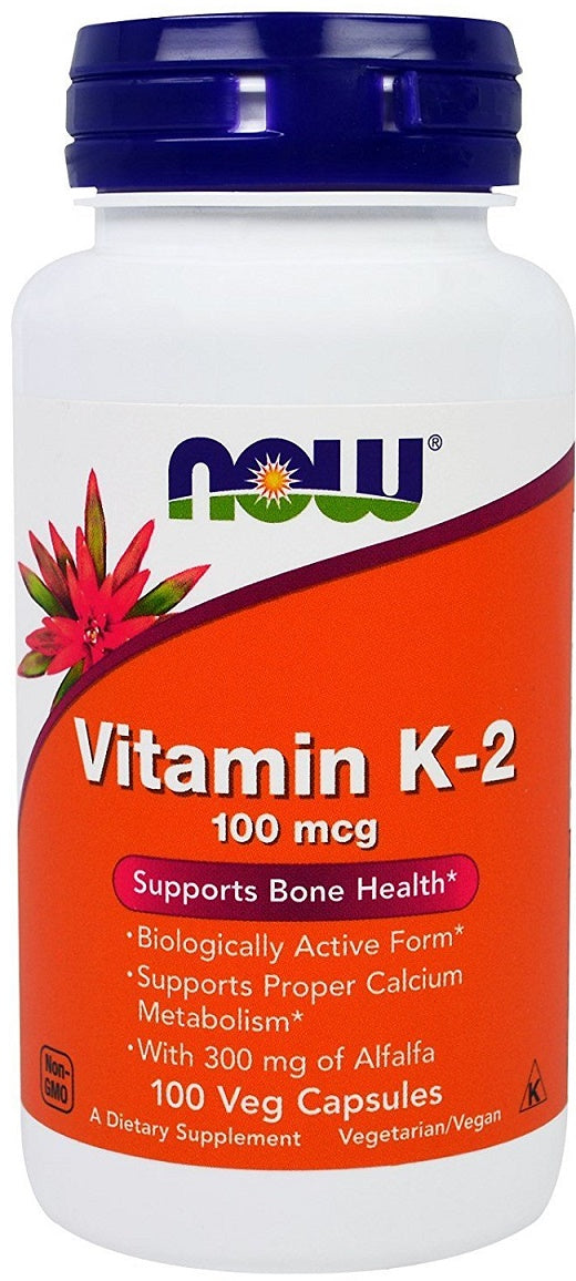 NOW Foods Vitamīns K-2, 100 µg – 100 kapsulas