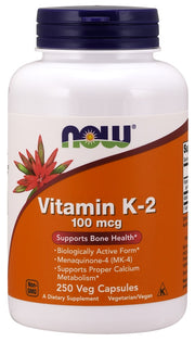 NOW Foods vitamīns K-2, 100 µg – 250 kapsulas