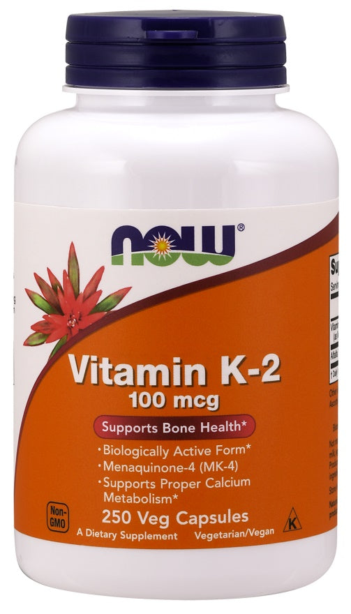 NOW Foods vitamīns K-2, 100 µg – 250 kapsulas