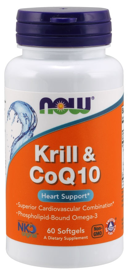 NOW Foods krilis ir kofermentas Q10 – 60 kapsulu.