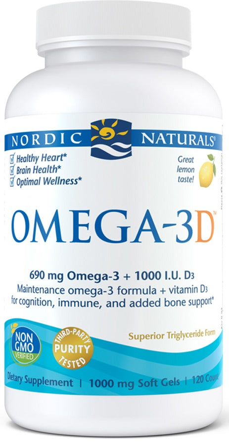 Nordic Naturals Omega - 3D, 690 mg ar citronu garšu – 120 kapsulas