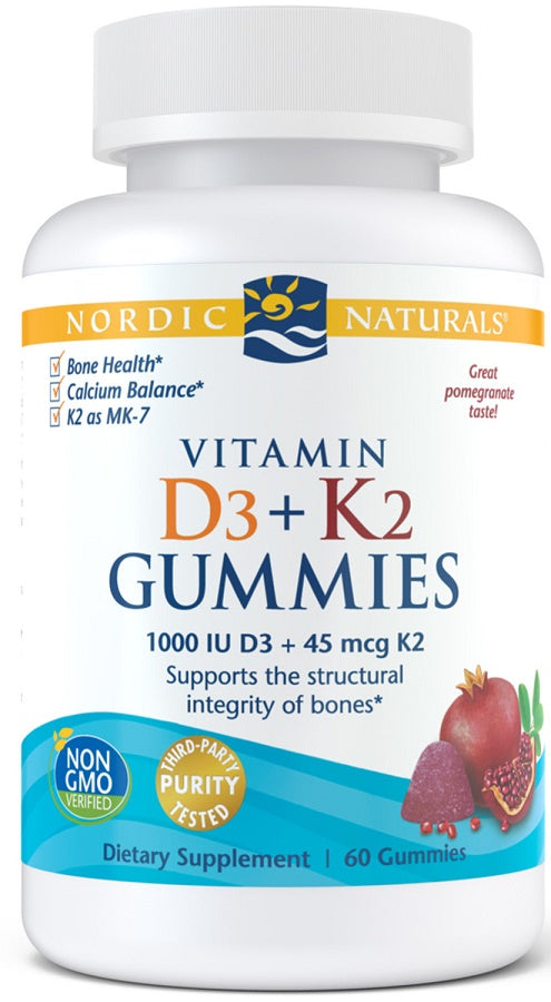 Nordic Naturals D3+K2 vitamīna gumijkonfektes, granātābolu garša – 60 gumijkonfektes