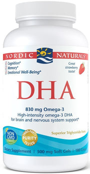 Nordic Naturals DHA, 830 mg zemeņu garša – 180 kapsulas