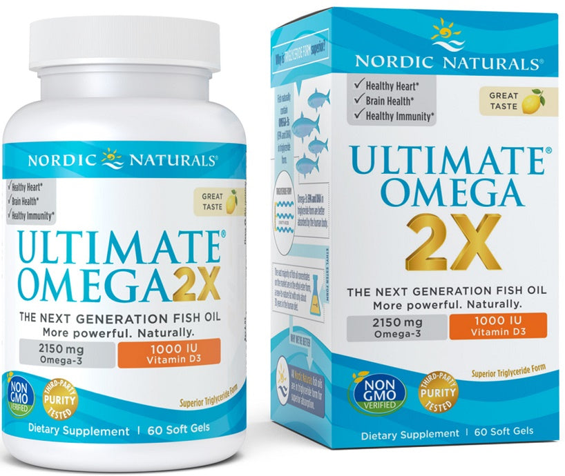 Nordic Naturals Ultimate Omega 2X ar D3 vitamīnu, 2150 mg ar citrona garšu – 60 kapsulas