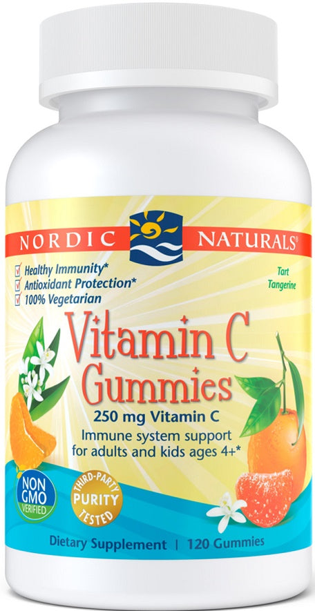 Nordic Naturals C vitamīna gumijkonfektes, 250 mg ar mandarīnu garšu – 120 gumijkonfektes