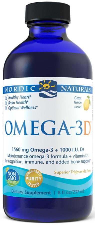 Nordic Naturals Omega - 3D, 1560 mg, ar citronu garšu – 237 ml.