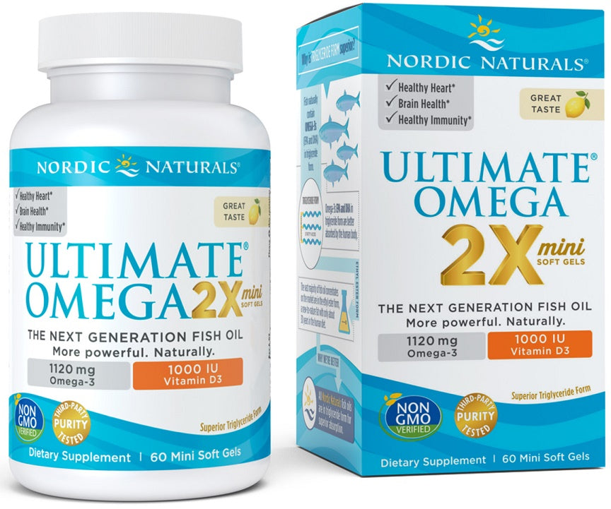 Nordic Naturals Ultimate Omega 2X Mini ar D3 vitamīnu, 1120 mg ar citrona garšu – 60 mini kapsulas