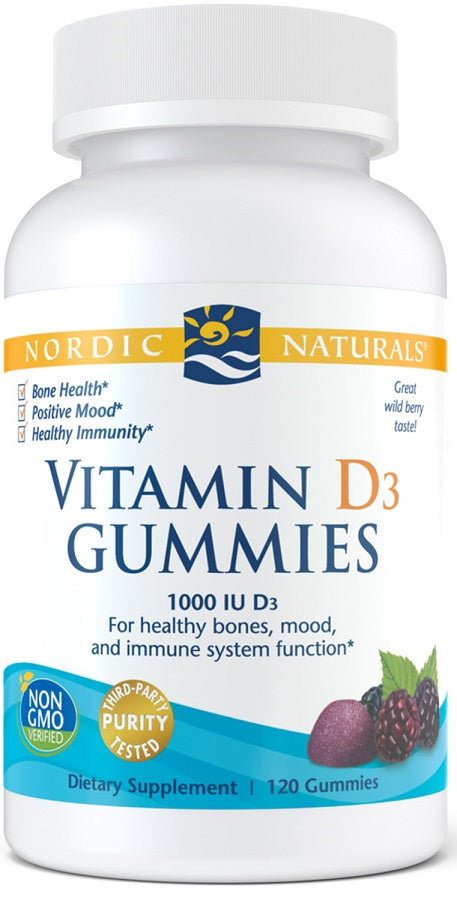 Nordic Naturals D3 vitamīna gumijkonfektes, 1000 IU meža ogu – 120 gumijkonfektes