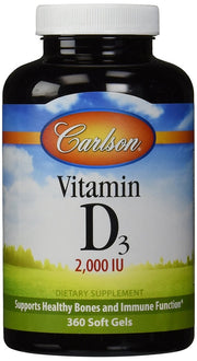 Carlson Labs D3 vitamīns, 2000 SV – 360 želejas kapsulas