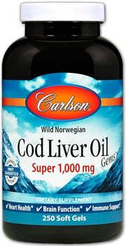 Carlson Labs savvaļas Norvēģijas mencu aknu eļļas dārgakmeņi, 1000 mg – 250 kapsulas