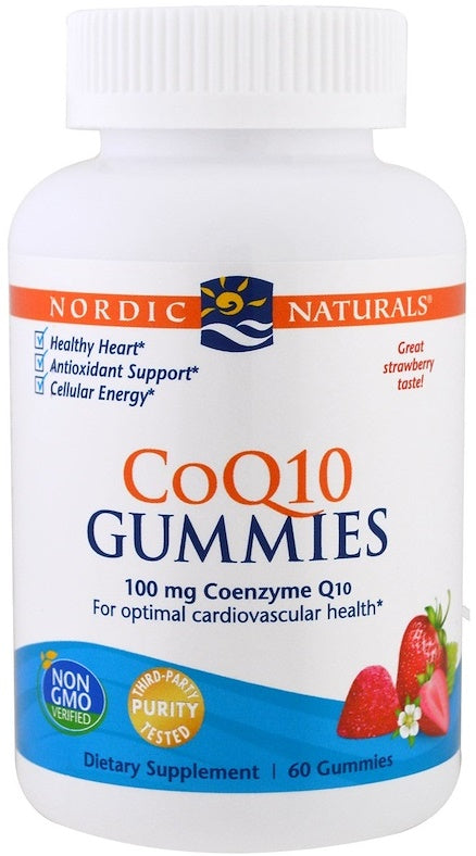 Nordic Naturals CoQ10 gumijas, 100 mg ar zemeņu garšu – 60 gumijas konfektes