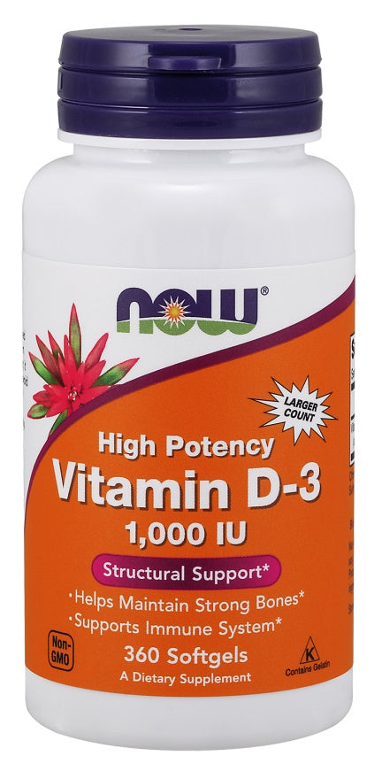 Produkto nuotrauka: NOW Foods Vitamin D-3, 1000 IU - 360 minkštųjų kapsulių