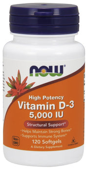 NOW Foods vitamīns D-3, 5000 IU – 120 kapsulas