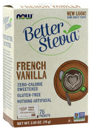 NOW Foods Better Stevia paciņas, franču vaniļa – 75 paciņas