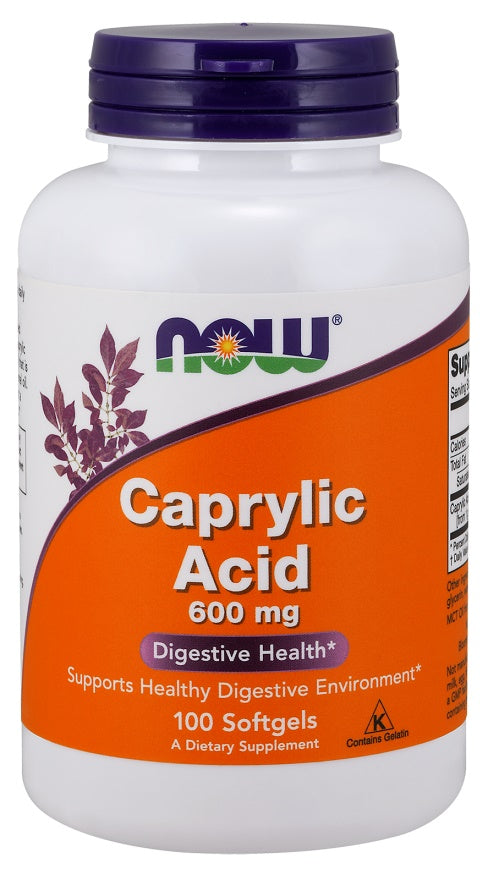 NOW Foods kaprilskābe, 600 mg – 100 kapsulas