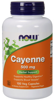 NOW Foods Kajēnas pipari, 500 mg – 100 kapsulas