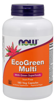 NOW Foods Green Multi, bez dzelzs – 180 kapsulas