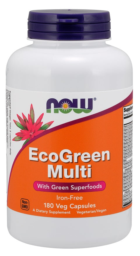NOW Foods Green Multi, bez dzelzs – 180 kapsulas