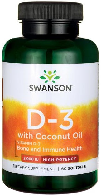 Swanson D-3 vitamīns ar kokosriekstu eļļu, 2000 SV – 60 kapsulas