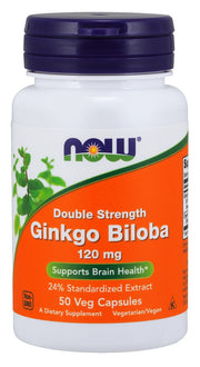 NOW Foods divkārša stipruma ginks (Ginkgo Biloba), 120 mg – 50 kapsulas