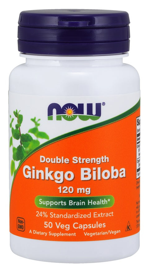 NOW Foods divkārša stipruma ginks (Ginkgo Biloba), 120 mg – 50 kapsulas
