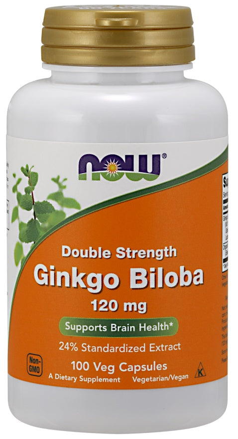 NOW Foods Double Strength Ginkgo (Ginkgo Biloba), 120 mg – 100 kapsulas