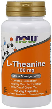 Produkto nuotrauka: NOW Foods L-Theanine with Decaf Green Tea, 100mg - 90 kapsulių