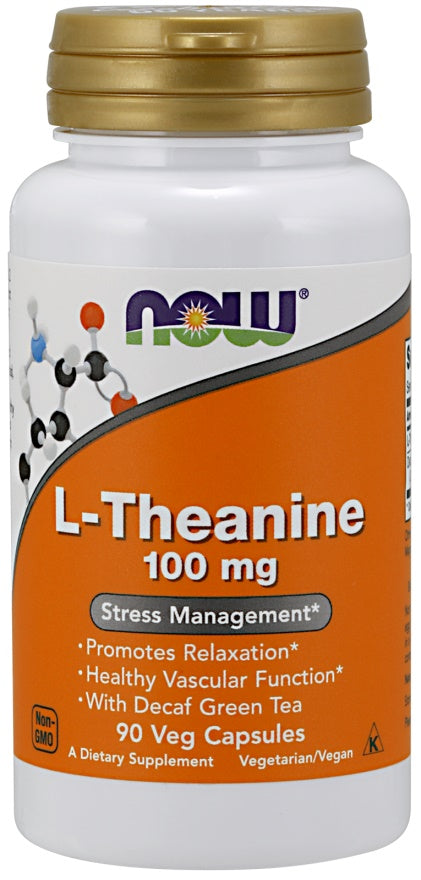 Produkto nuotrauka: NOW Foods L-Theanine with Decaf Green Tea, 100mg - 90 kapsulių